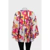 Semi-transparent blouse with multi-colored print