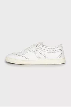 Leather sneakers with weave
