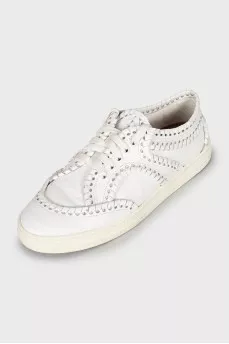 Leather sneakers with weave