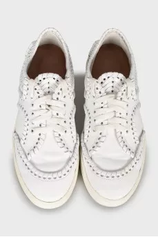 Leather sneakers with weave