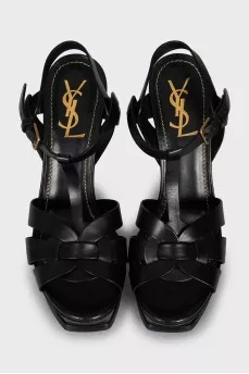 Black leather heeled sandals