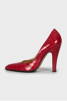 Red Crocodile Embossed Shoes