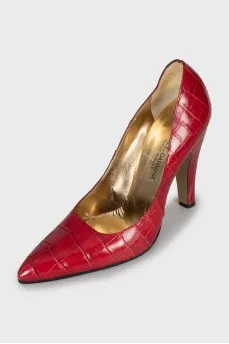 Red Crocodile Embossed Shoes
