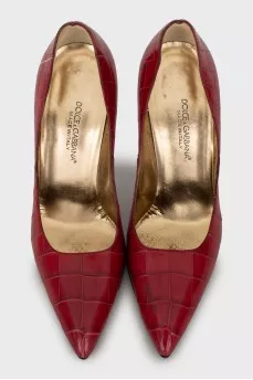 Red Crocodile Embossed Shoes