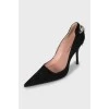 Suede pumps with removable decor