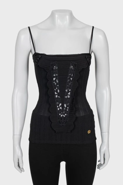 Silk halter top with lace