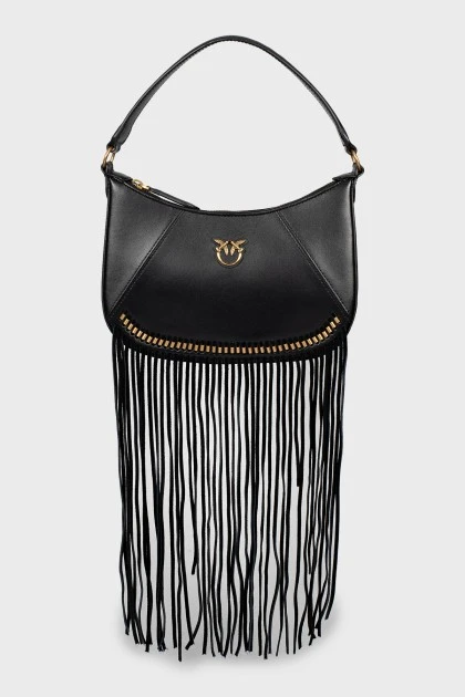 Black leather bag with fringe