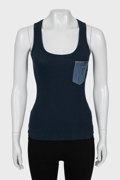 Ribbed tank top with patch pocket