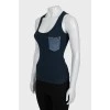 Ribbed tank top with patch pocket