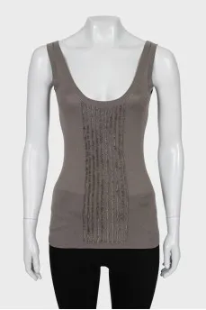 Silk tank top with raw applique