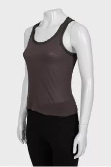 Коричневая майка с отделкой 