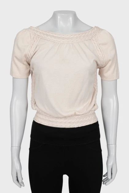 Short sleeve cashmere and silk blouse
