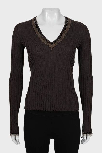 Wool long sleeve V-neck