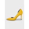 Open toe suede pumps