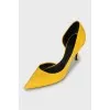 Open toe suede pumps