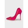 Suede pumps with mesh inserts