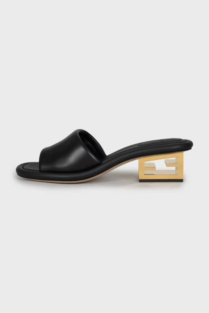 Leather mules with gold heels