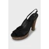 Suede sandals with gold logo