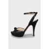 Black leather high heel sandals