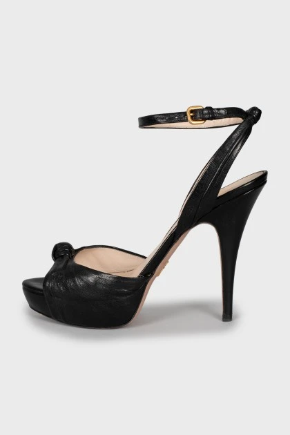 Black leather high heel sandals