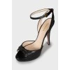 Black leather high heel sandals