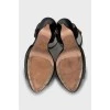 Black leather high heel sandals