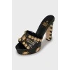 Leather mules with gold-tone heel decor