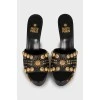Leather mules with gold-tone heel decor