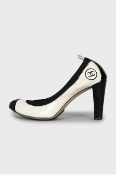 Black and white patent leather shoes