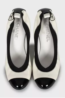Black and white patent leather shoes