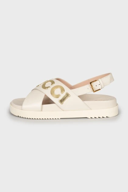 White leather sandals with logo
