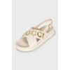 White leather sandals with logo