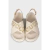 White leather sandals with logo