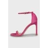 Pink suede heeled sandals