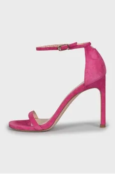 Pink suede heeled sandals