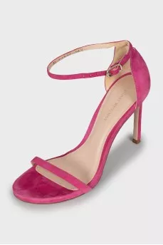 Pink suede heeled sandals