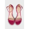 Pink suede heeled sandals