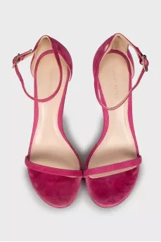 Pink suede heeled sandals