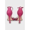 Pink suede heeled sandals