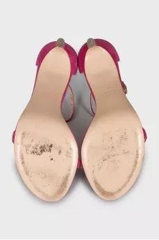 Pink suede heeled sandals
