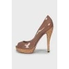 Beige leather high heel shoes
