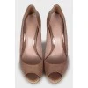 Beige leather high heel shoes