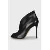 Black leather open toe ankle boots