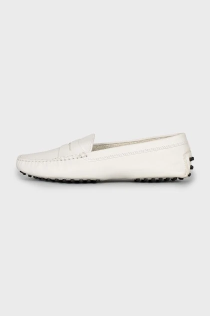 White leather moccasins
