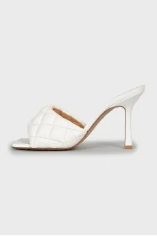 White leather mules with heels