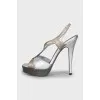 Silver leather stiletto heel sandals