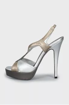 Silver leather stiletto heel sandals