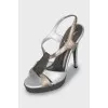 Silver leather stiletto heel sandals