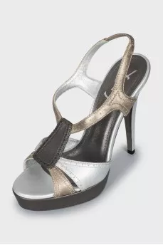 Silver leather stiletto heel sandals