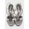 Silver leather stiletto heel sandals
